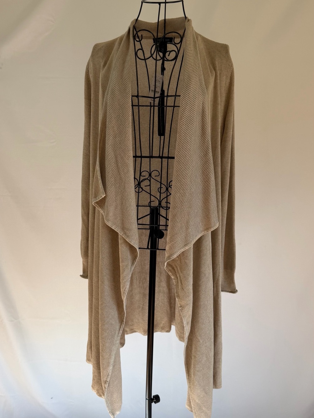 White House Black Market Beige Draped Open-Front Cardigan